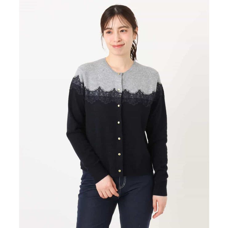 スカラップレース配色ニットカーディガン/洗える/WEB限定サイズあり | OFUON | 詳細画像6 