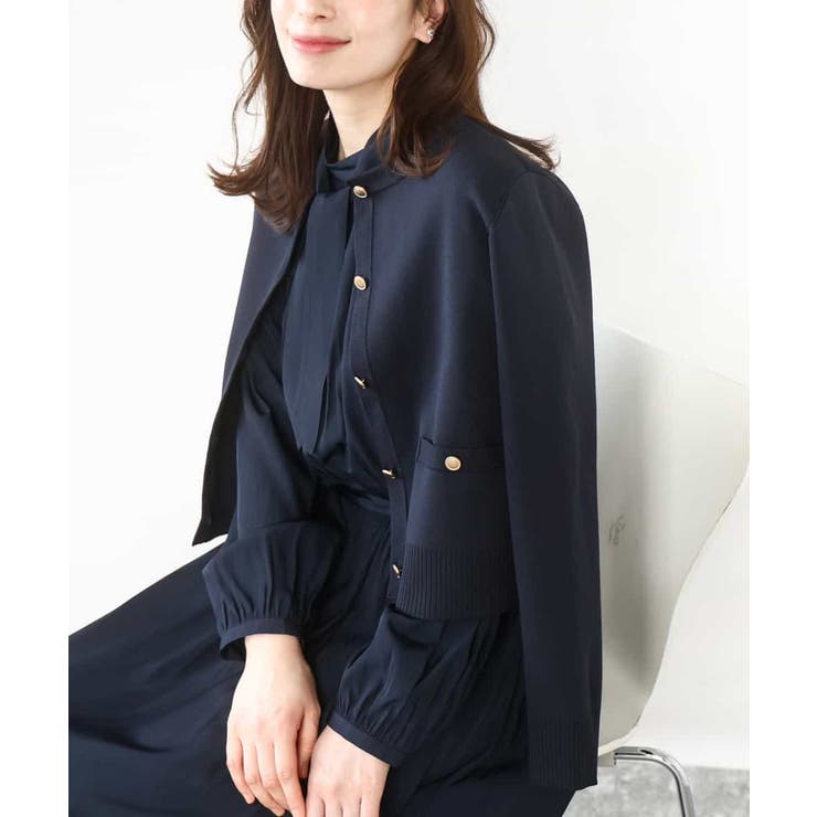 ネイビー | ジャケットライクニットカーディガン/洗える/WEB限定 | OFUON