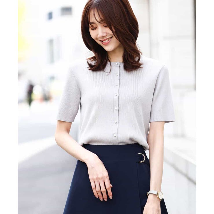 パール調釦デザイン五分袖ニットカーディガン/洗える | OFUON | 詳細画像19 