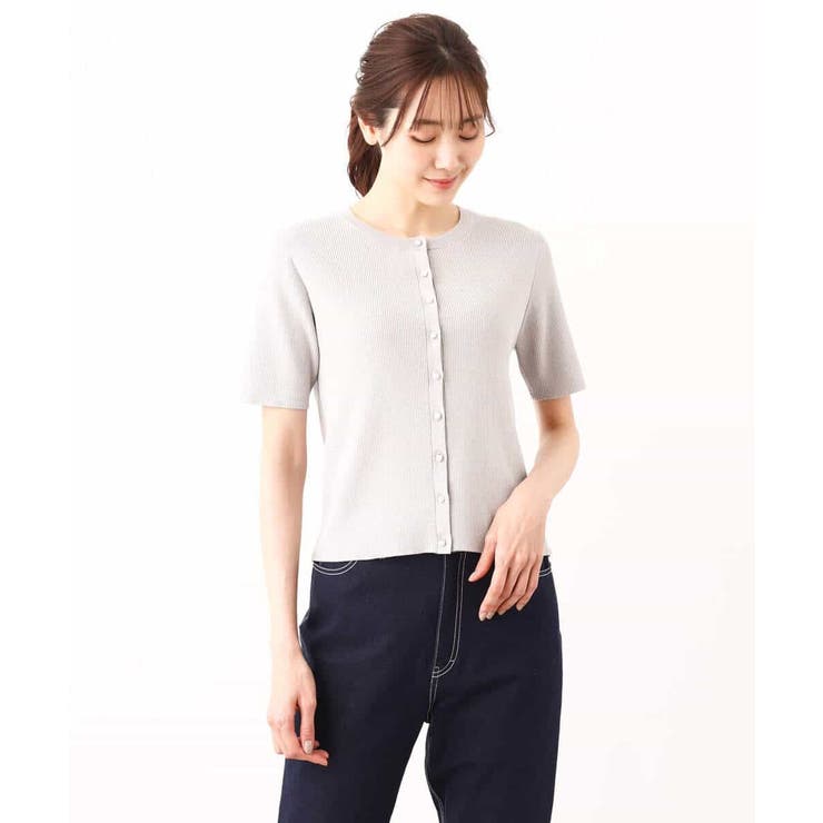 パール調釦デザイン五分袖ニットカーディガン/洗える | OFUON | 詳細画像24 