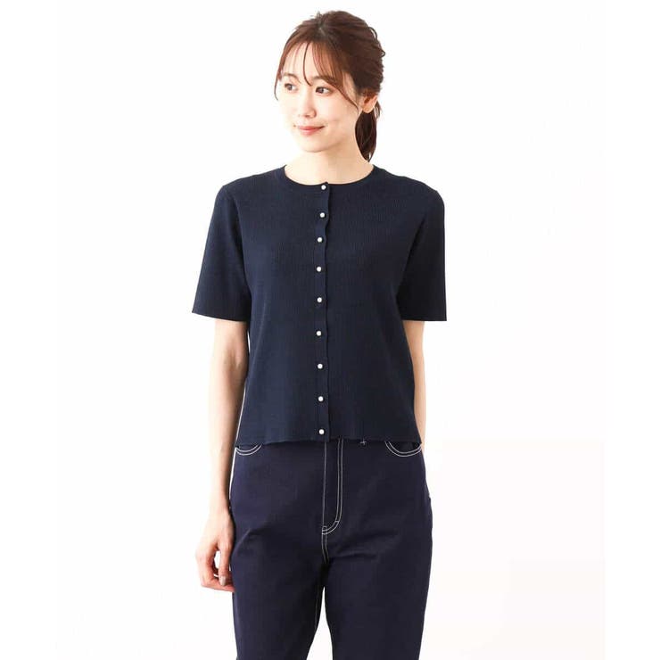 パール調釦デザイン五分袖ニットカーディガン/洗える | OFUON | 詳細画像31 