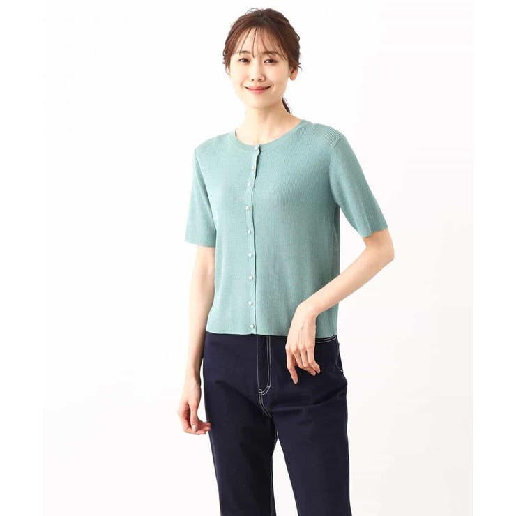 パール調釦デザイン五分袖ニットカーディガン/洗える | OFUON | 詳細画像32 