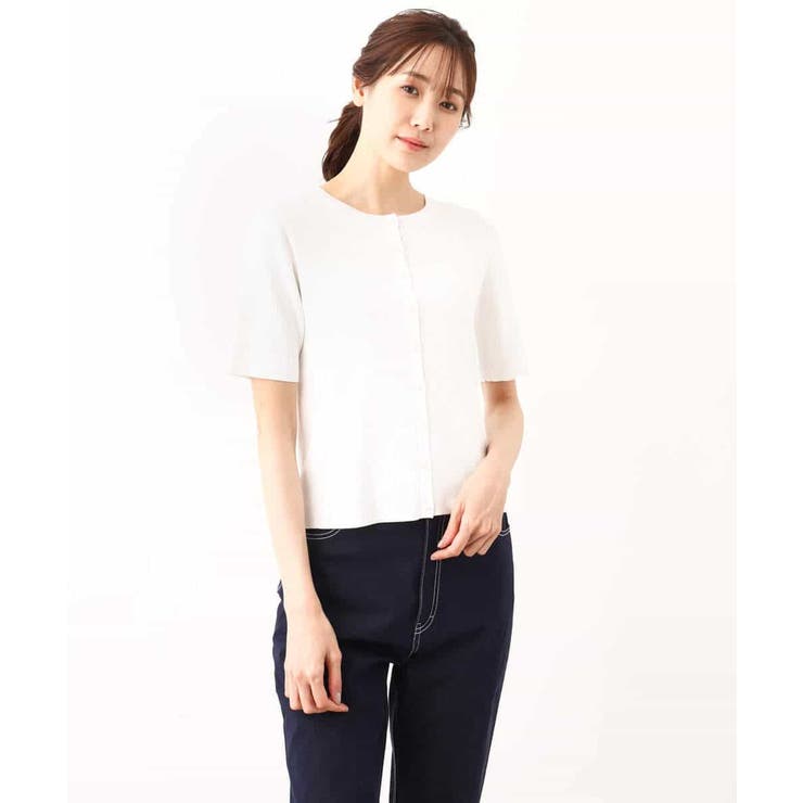 パール調釦デザイン五分袖ニットカーディガン/洗える | OFUON | 詳細画像33 