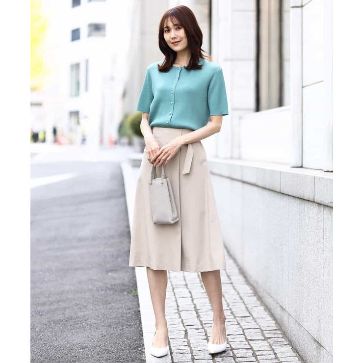 パール調釦デザイン五分袖ニットカーディガン/洗える | OFUON | 詳細画像4 