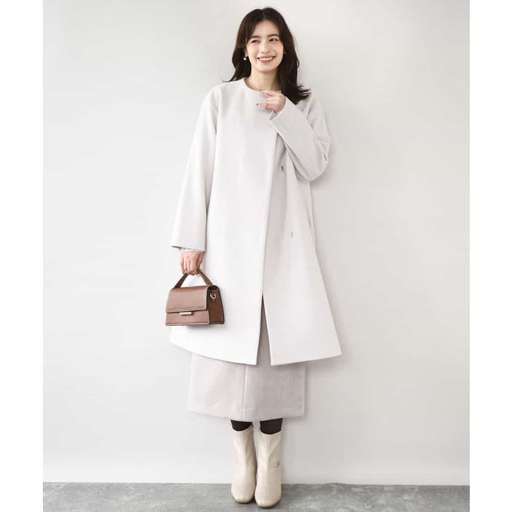 アイボリー | ウール混ノーカラーコート/WEB限定サイズあり | OFUON