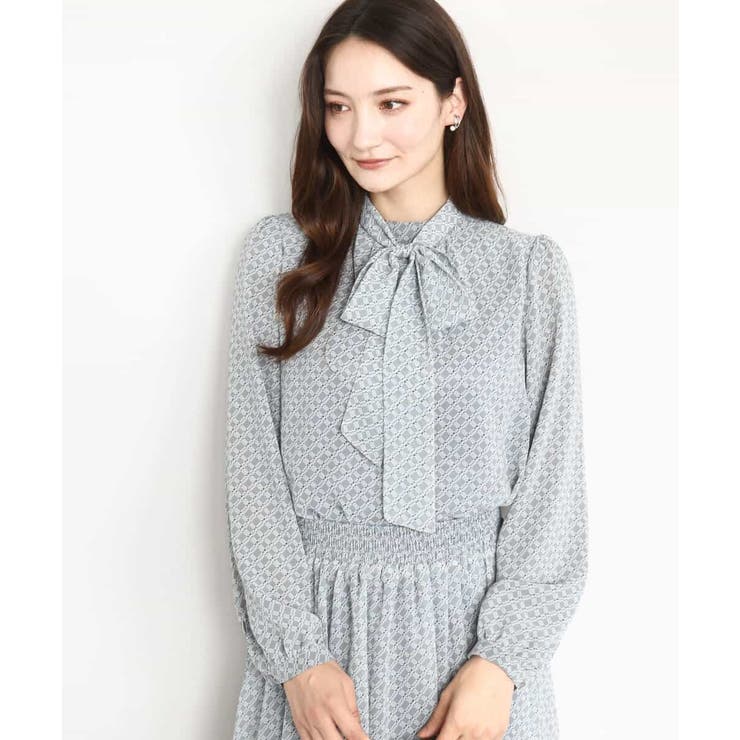 チェック柄ボウタイシフォンブラウス/洗える | MK MICHEL KLEIN | 詳細画像1 