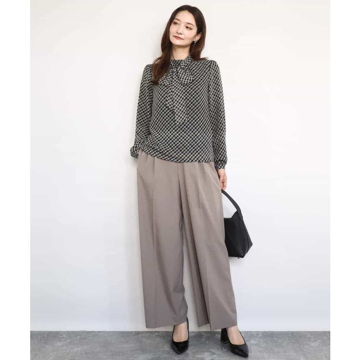 チェック柄ボウタイシフォンブラウス/洗える | MK MICHEL KLEIN | 詳細画像10 