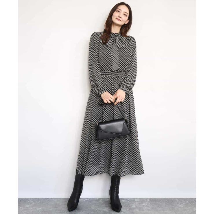 チェック柄ボウタイシフォンブラウス/洗える | MK MICHEL KLEIN | 詳細画像12 