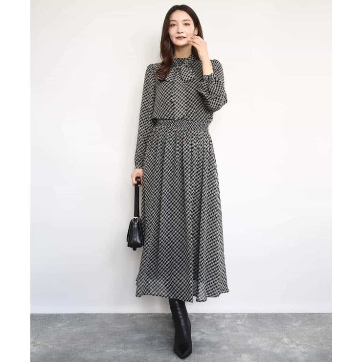 チェック柄ボウタイシフォンブラウス/洗える | MK MICHEL KLEIN | 詳細画像13 