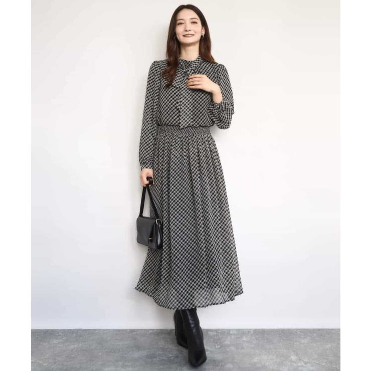 チェック柄ボウタイシフォンブラウス/洗える | MK MICHEL KLEIN | 詳細画像14 