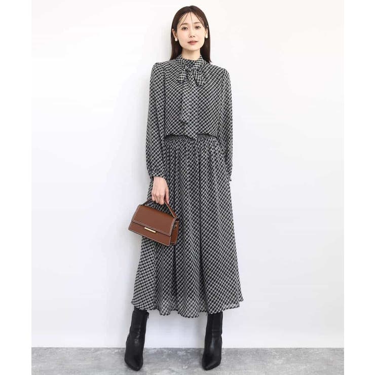 チェック柄ボウタイシフォンブラウス/洗える | MK MICHEL KLEIN | 詳細画像3 