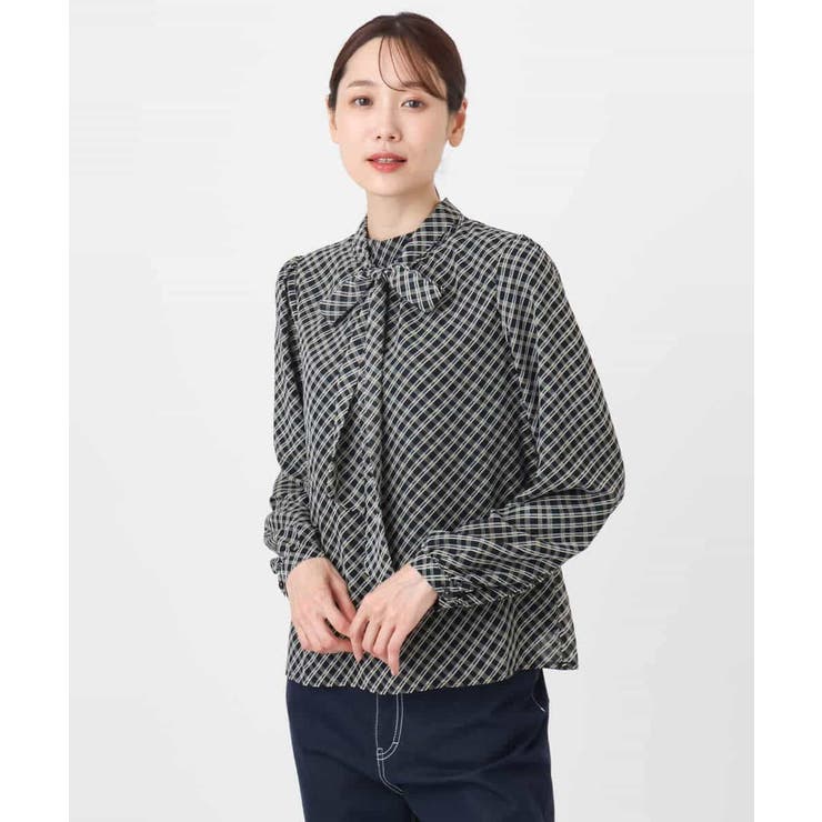 チェック柄ボウタイシフォンブラウス/洗える | MK MICHEL KLEIN | 詳細画像40 