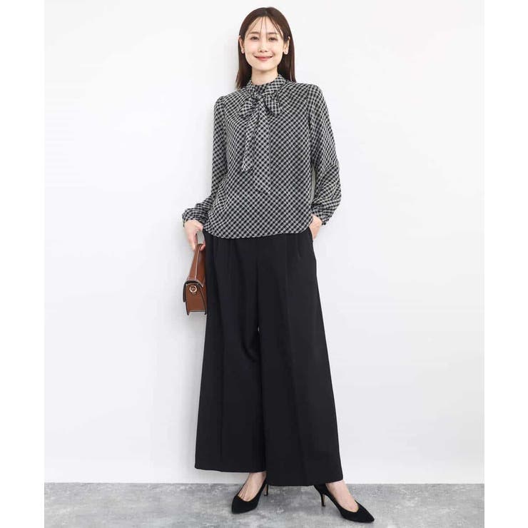 チェック柄ボウタイシフォンブラウス/洗える | MK MICHEL KLEIN | 詳細画像6 