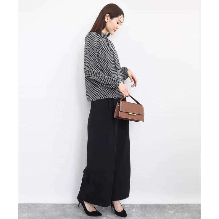 チェック柄ボウタイシフォンブラウス/洗える | MK MICHEL KLEIN | 詳細画像7 