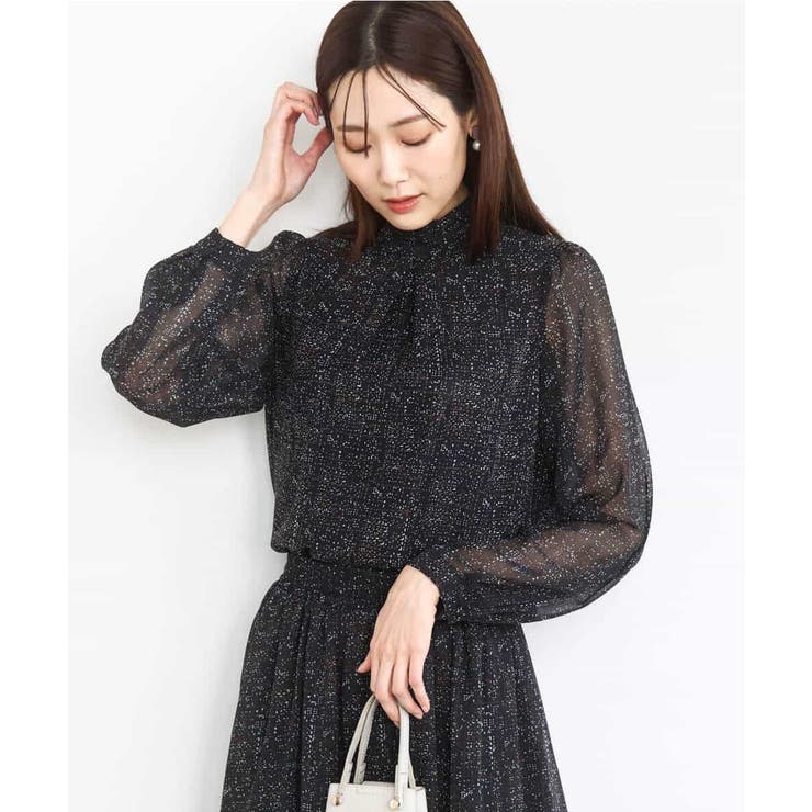 ツイード調チェックプリント シフォンブラウス/洗える | MK MICHEL KLEIN | 詳細画像2 