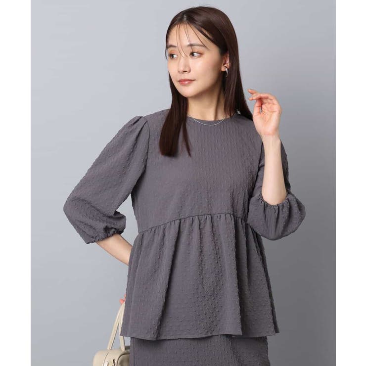 ダークグレー | エンボス加工ペプラムブラウス/洗える | MK MICHEL KLEIN