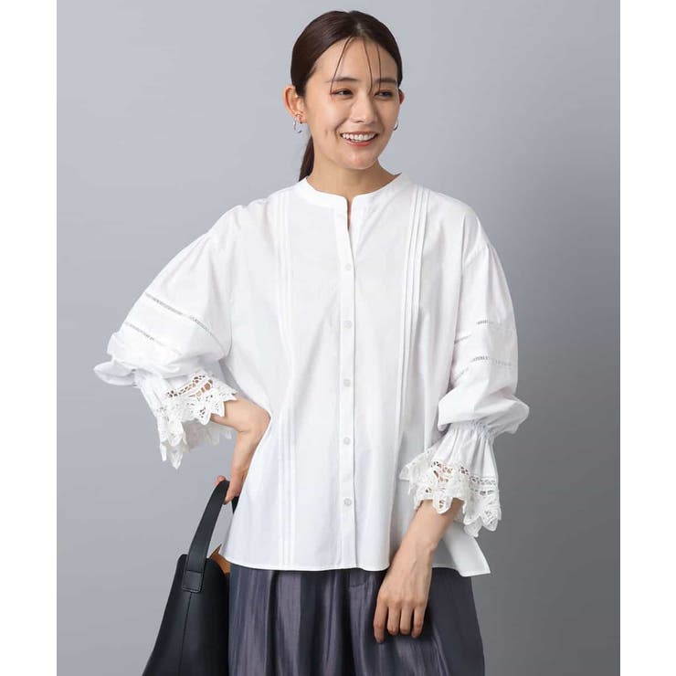 ホワイト | コットンレースブラウス/洗える | MK MICHEL KLEIN