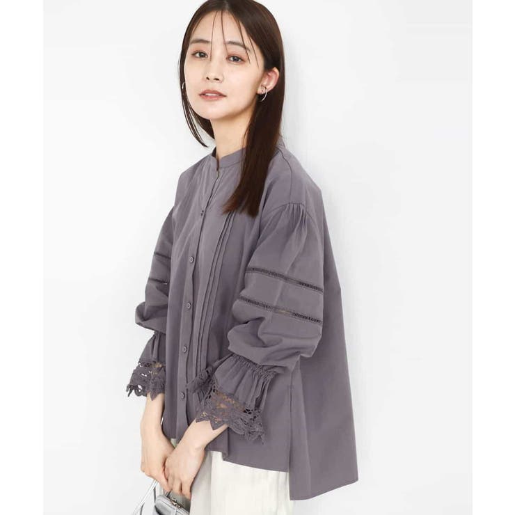 チャコール | コットンレースブラウス/洗える | MK MICHEL KLEIN