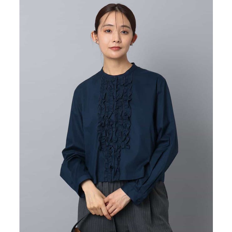 ブルーネイビー | フロントフリルデザインブラウス/洗える | MK MICHEL KLEIN