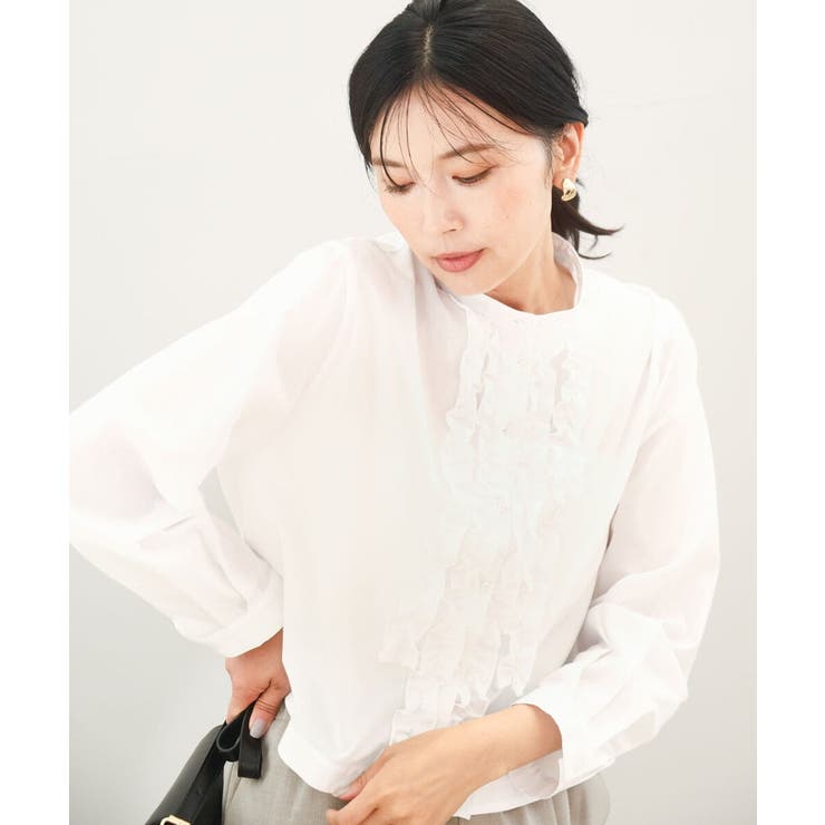 ホワイト | フロントフリルデザインブラウス/洗える | MK MICHEL KLEIN