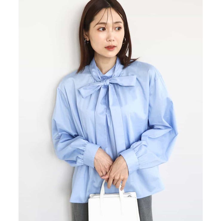 ボウタイ付きスタンドネックコットンブラウス/洗える | MK MICHEL KLEIN | 詳細画像1 