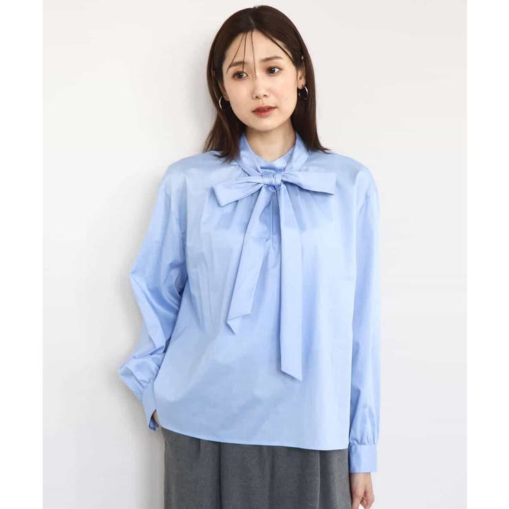 ボウタイ付きスタンドネックコットンブラウス/洗える | MK MICHEL KLEIN | 詳細画像19 