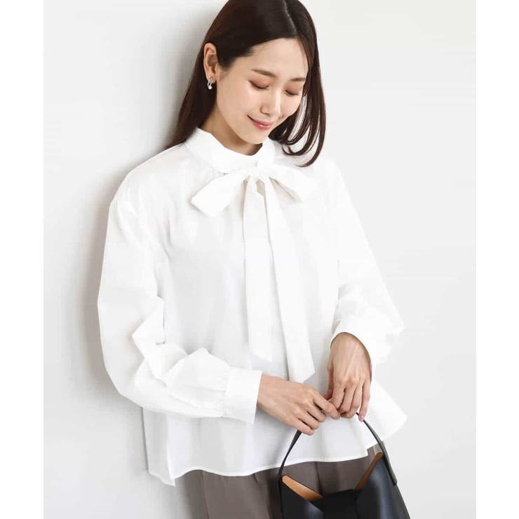 ボウタイ付きスタンドネックコットンブラウス/洗える | MK MICHEL KLEIN | 詳細画像2 