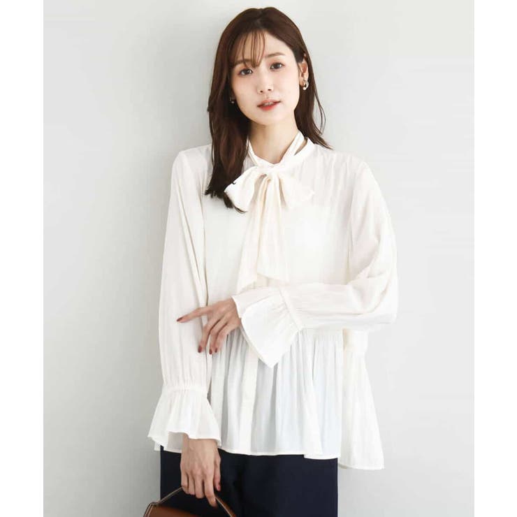 パウダーサテン ボウタイブラウス/洗える | MK MICHEL KLEIN | 詳細画像2 