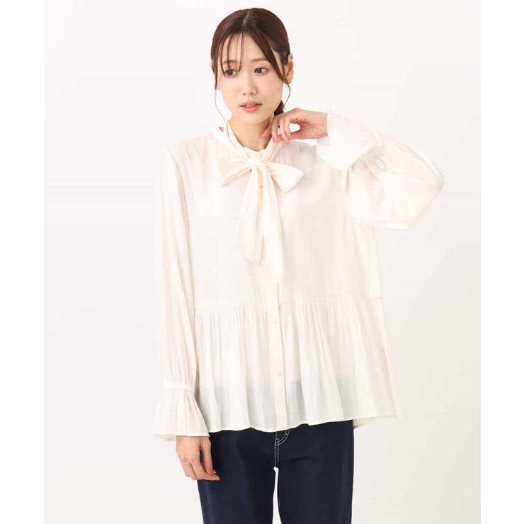 パウダーサテン ボウタイブラウス/洗える | MK MICHEL KLEIN | 詳細画像49 