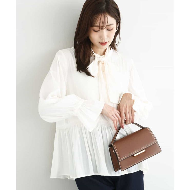 アイボリー（無地） | パウダーサテン ボウタイブラウス/洗える | MK MICHEL KLEIN