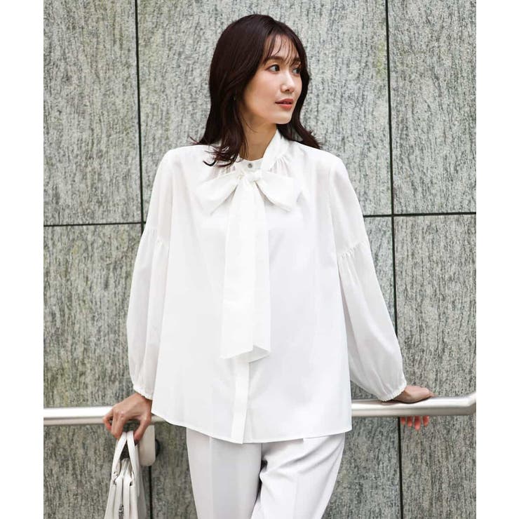 ボウ付きバンドカラーブラウス/洗える | MK MICHEL KLEIN | 詳細画像1 