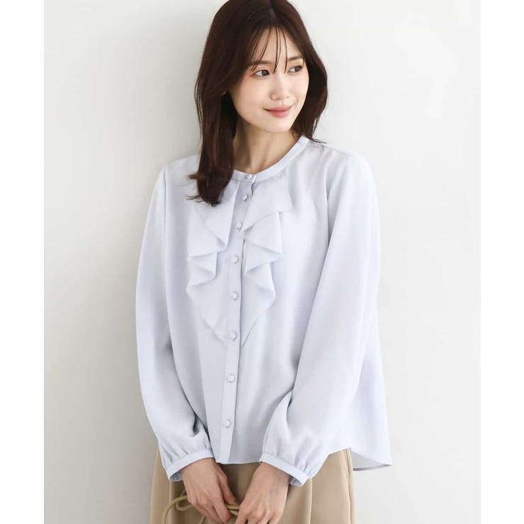 ライトブルー | ラッフルフリルブラウス/洗える | MK MICHEL KLEIN