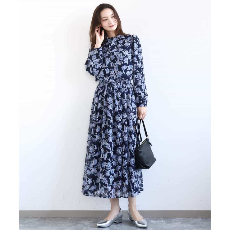 ボウタイ付き花柄シフォンブラウス/洗える | MK MICHEL KLEIN | 詳細画像3 