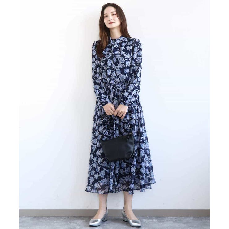 ボウタイ付き花柄シフォンブラウス/洗える | MK MICHEL KLEIN | 詳細画像4 