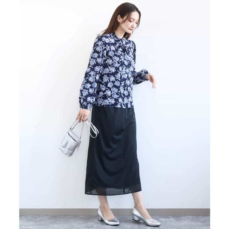 ボウタイ付き花柄シフォンブラウス/洗える | MK MICHEL KLEIN | 詳細画像7 