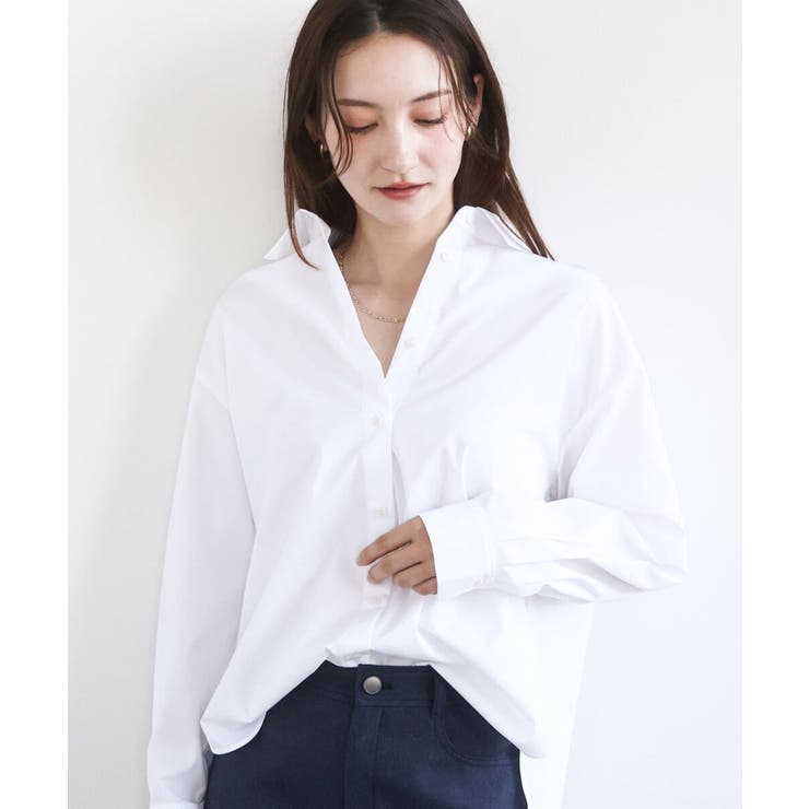 コットン混ベーシックシャツ（無地）/接触冷感/防シワ/洗える | MK MICHEL KLEIN | 詳細画像2 