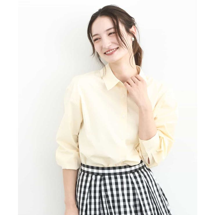 ライトイエロー | コットン混ベーシックシャツ（無地）/接触冷感/防シワ/洗える | MK MICHEL KLEIN