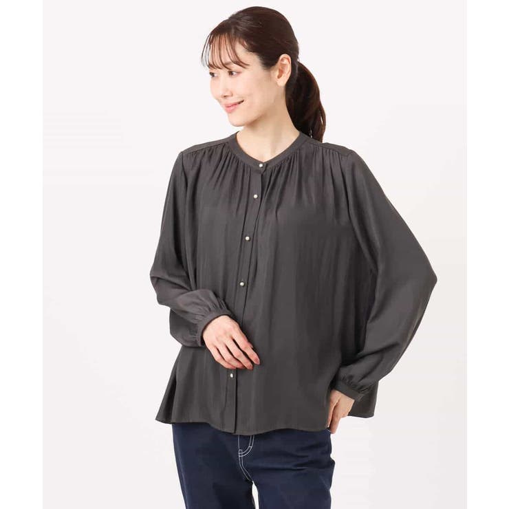 [瞬美シリーズ/UVカット/接触冷感/洗える]バンドカラーサテンブラウス | MK MICHEL KLEIN | 詳細画像31 