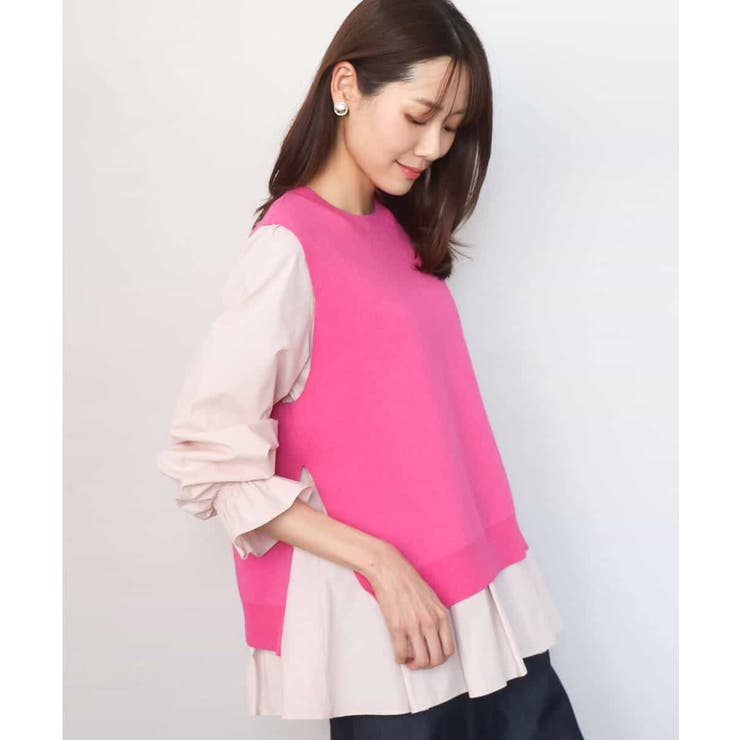 キャンディースリーブブラウス×ニットベスト ツインセット/洗える | MK MICHEL KLEIN | 詳細画像2 