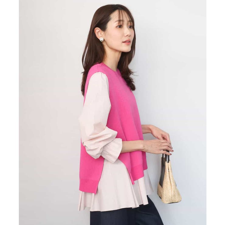 ピンク | キャンディースリーブブラウス×ニットベスト ツインセット/洗える | MK MICHEL KLEIN