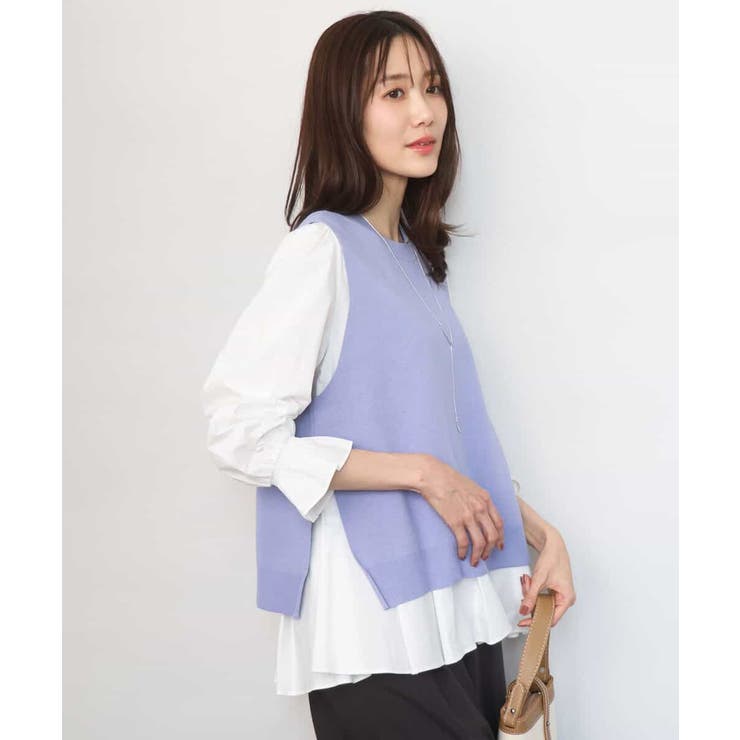 ラベンダー | キャンディースリーブブラウス×ニットベスト ツインセット/洗える | MK MICHEL KLEIN