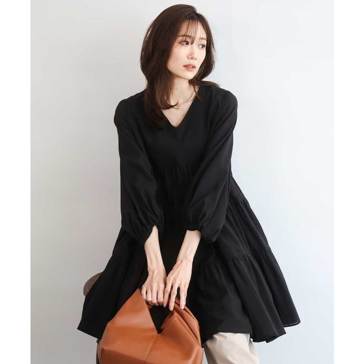 ブラック | Vネックコットンシフォンチュニックブラウス/洗える | MK MICHEL KLEIN