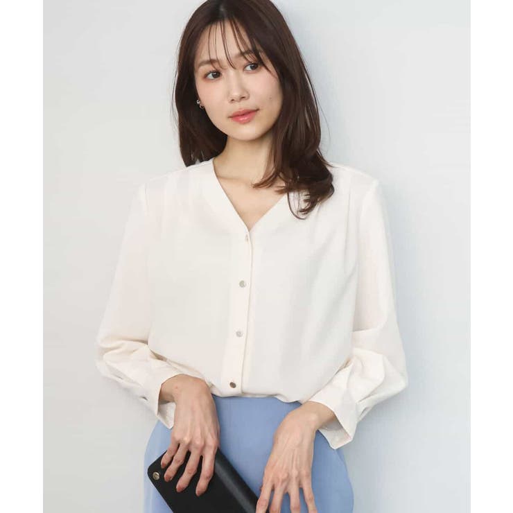 Vネックサテンブラウス/洗える | MK MICHEL KLEIN | 詳細画像1 