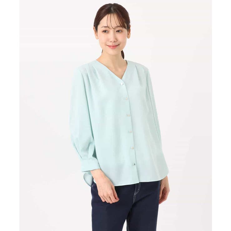 Vネックサテンブラウス/洗える | MK MICHEL KLEIN | 詳細画像14 