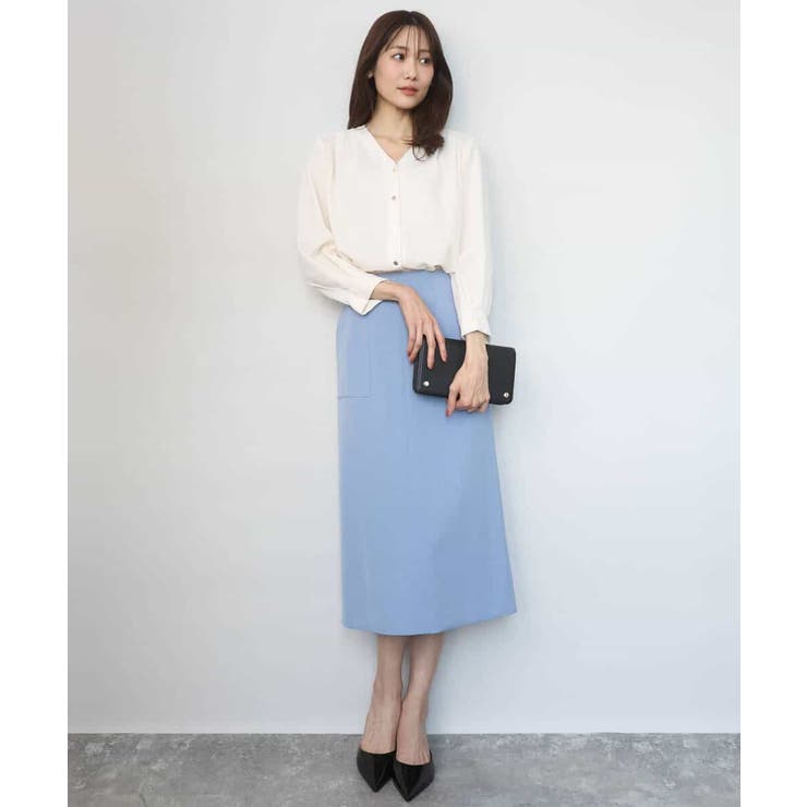 Vネックサテンブラウス/洗える | MK MICHEL KLEIN | 詳細画像7 