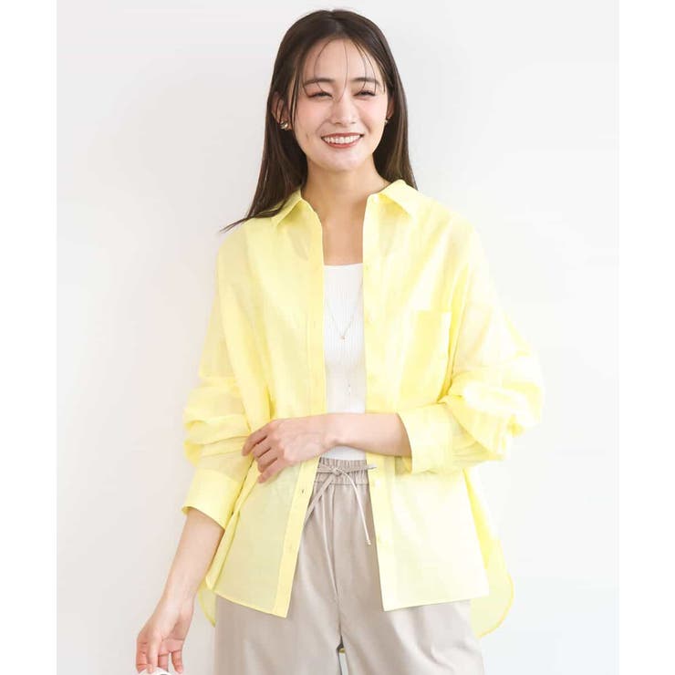 ライトイエロー | リネン混カラーシャツブラウス/接触冷感/洗える | MK MICHEL KLEIN