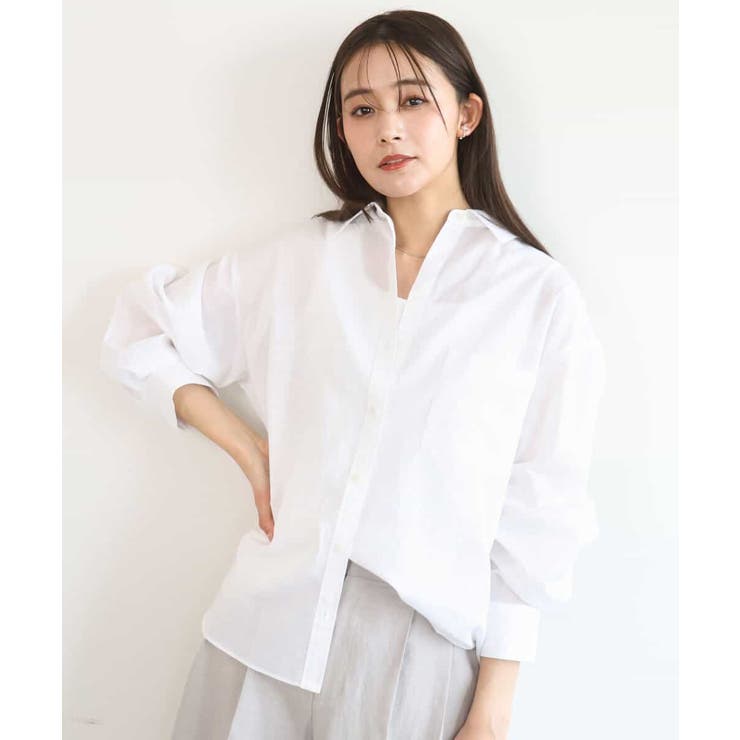ホワイト | リネン混カラーシャツブラウス/接触冷感/洗える | MK MICHEL KLEIN
