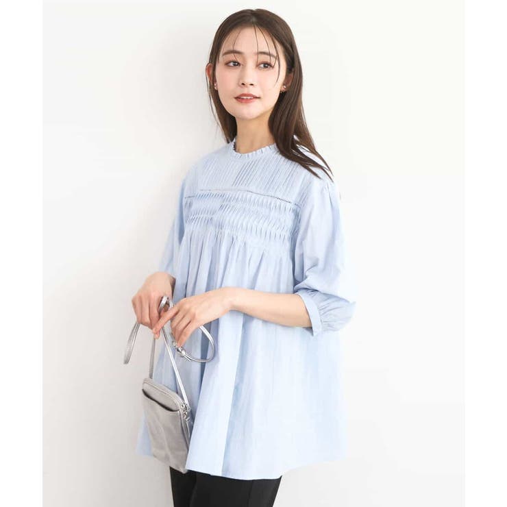 ライトブルー | コットンピンタックチュニックブラウス/洗える | MK MICHEL KLEIN