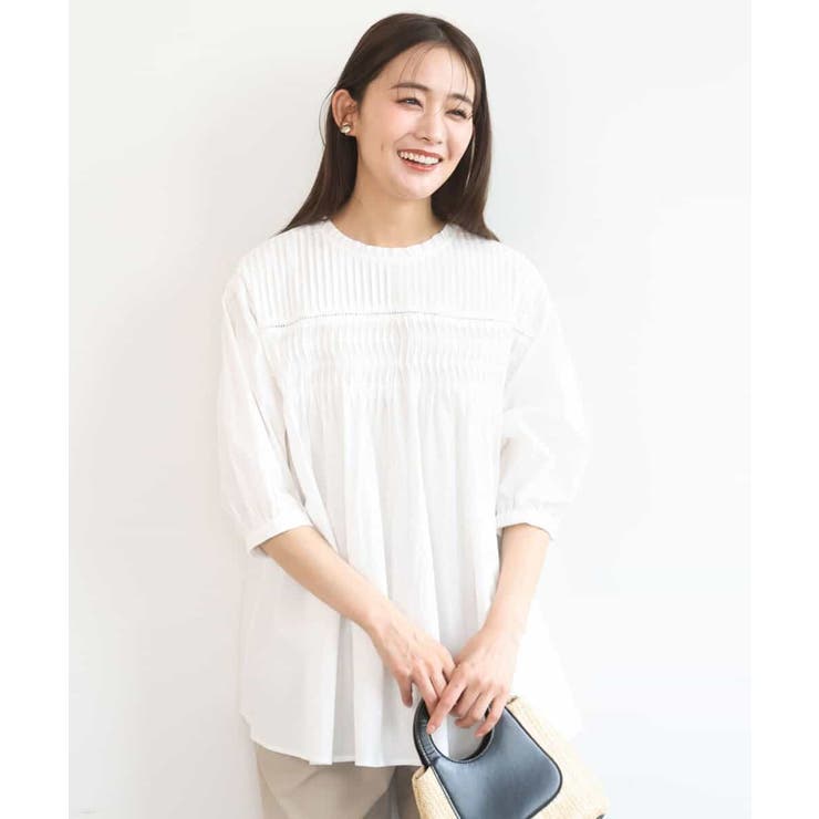 ホワイト | コットンピンタックチュニックブラウス/洗える | MK MICHEL KLEIN