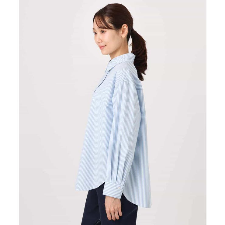 コットン混ベーシックシャツ（ストライプ）/接触冷感/防シワ/洗える | MK MICHEL KLEIN | 詳細画像15 